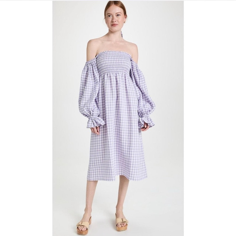 Off-Shoulder Lavender Gingham Dress